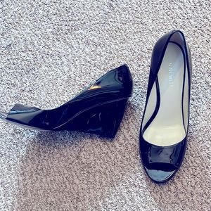 Nine West wedge slides patent leather black, size 8m